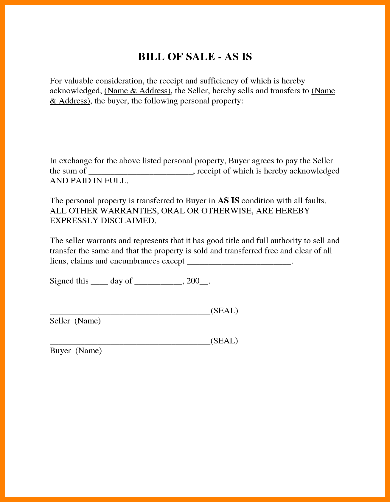 As Is No Warranty Printable Form Template Business PSD, Excel, Word, PDF