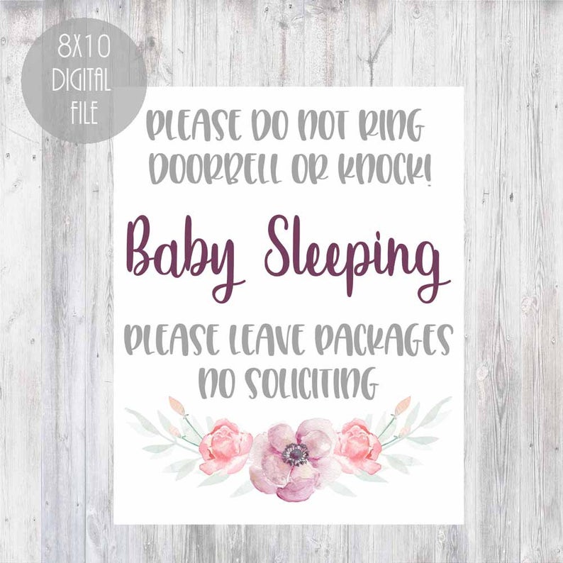Printable baby sleeping sign pretty floral do not ring | Etsy