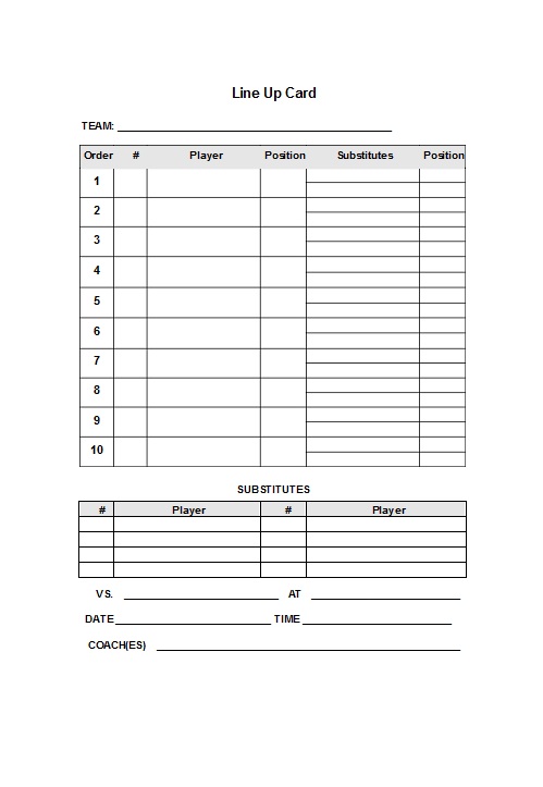 Printable Baseball Lineup Card   FREE