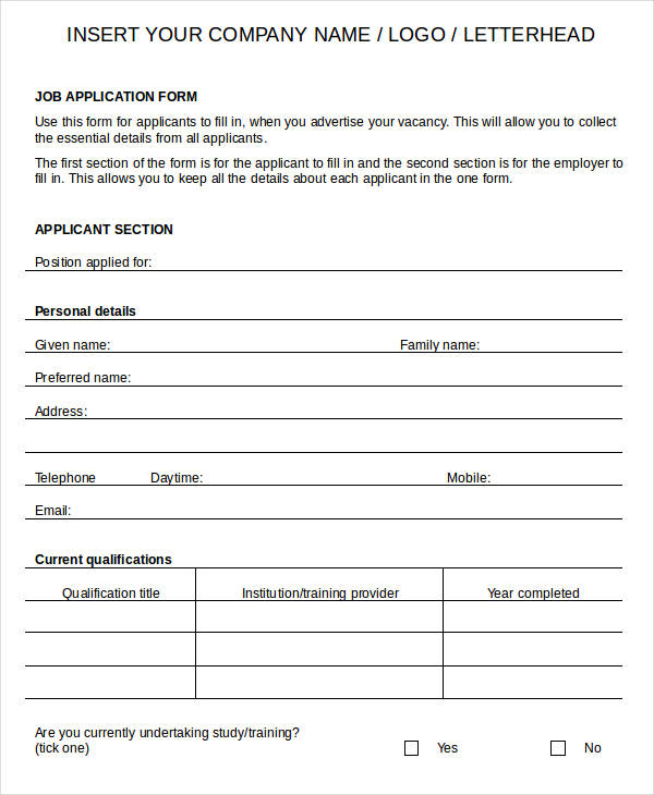 Blank Job Application   8+ Free Word, PDF Documents Download 