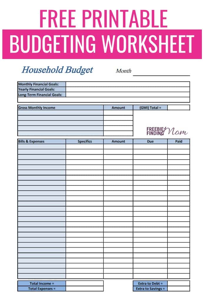 Free Household Budget Forms Printable