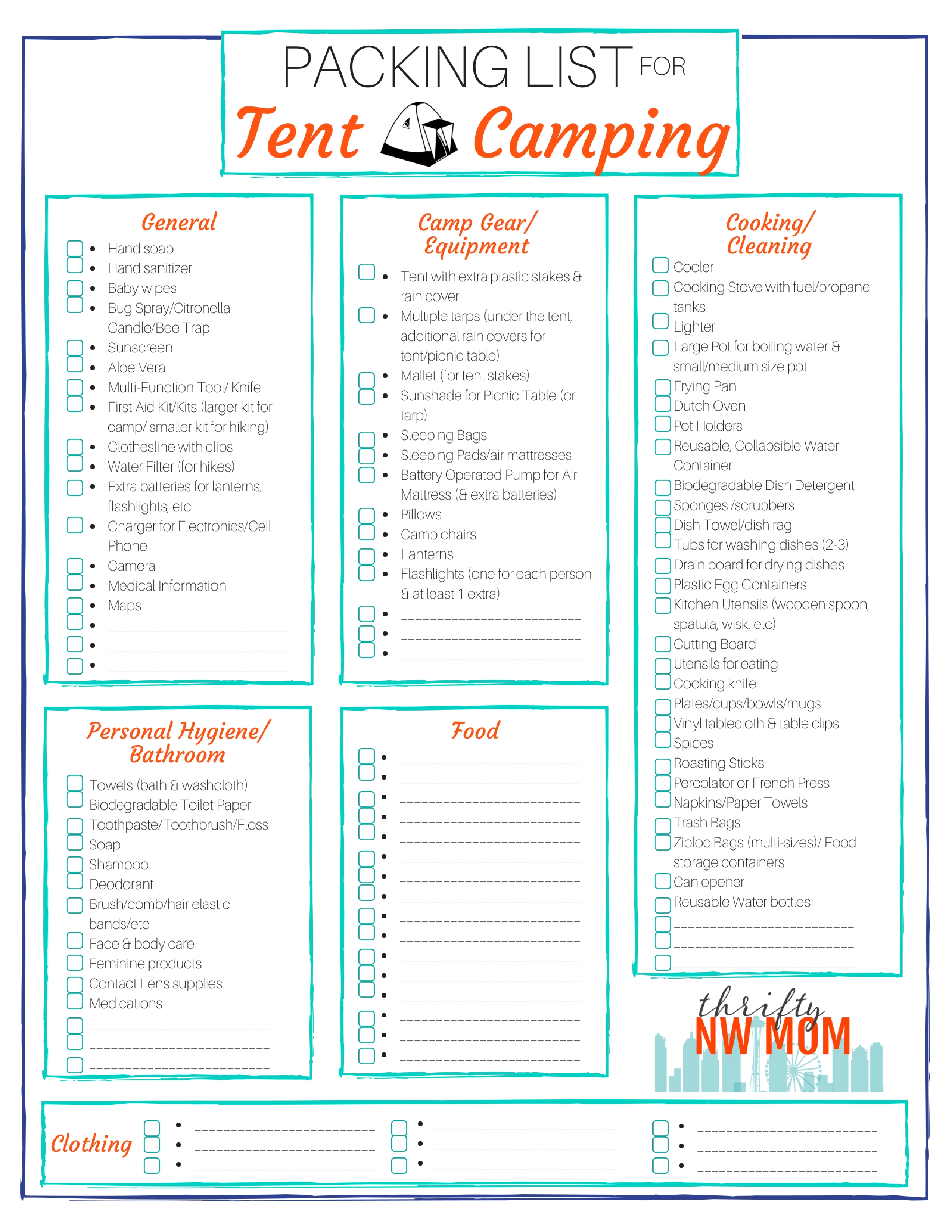Packing List for Tent Camping   Free Printable   Thrifty NW Mom