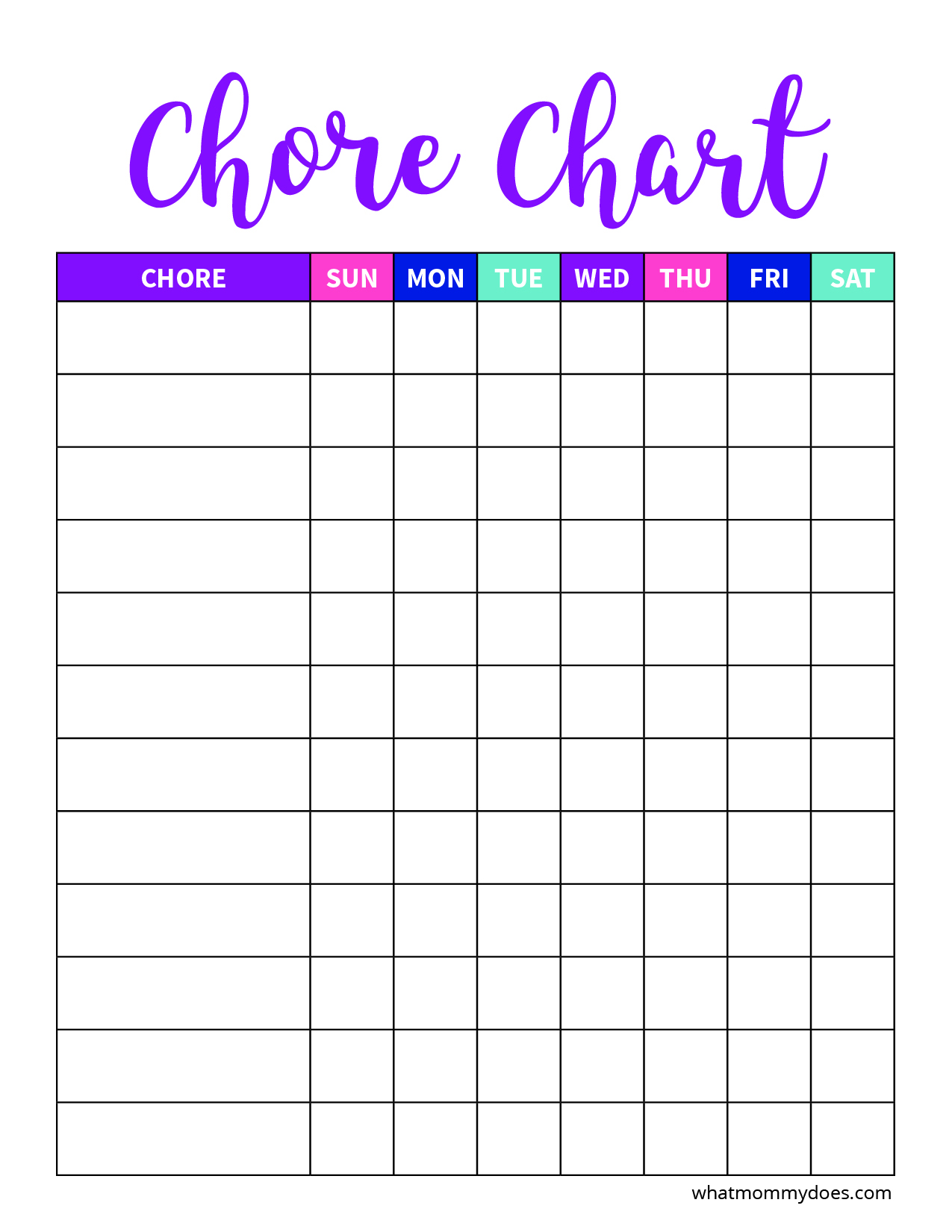 Printable Children S Chore Chart Template