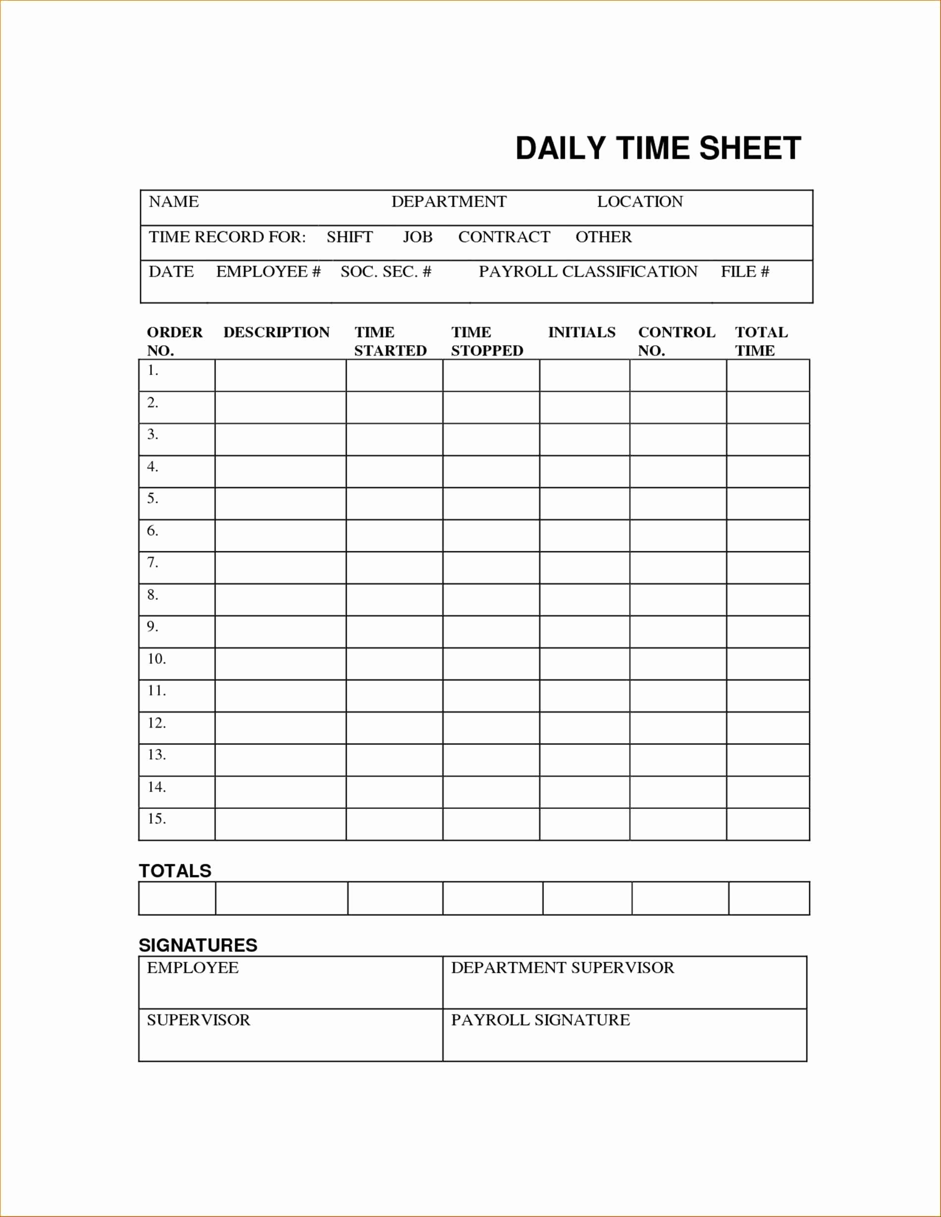 Time Sheet Template Free Printable