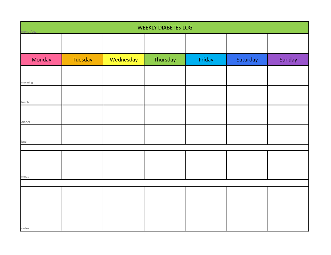 Diabetes Log Sheet Printable Template Business PSD Excel Word PDF