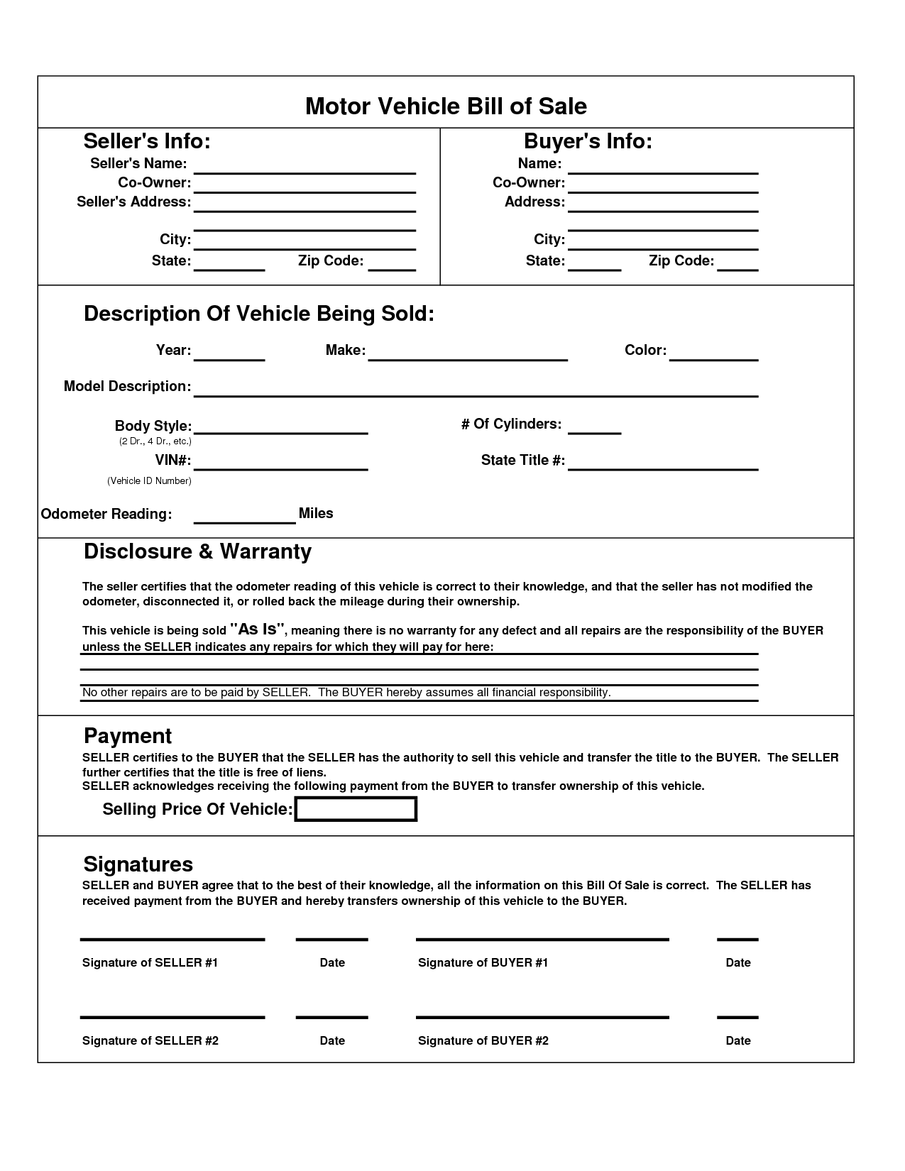 Dmv Printable Bill Of Sale Template Business PSD Excel Word PDF