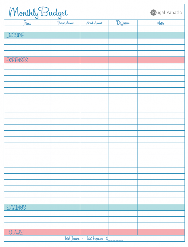 Free printable Income and Expense Worksheet (PDF) from Vertex42 