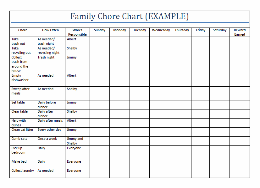 Family Chore Charts Printable Template Business PSD Excel Word PDF