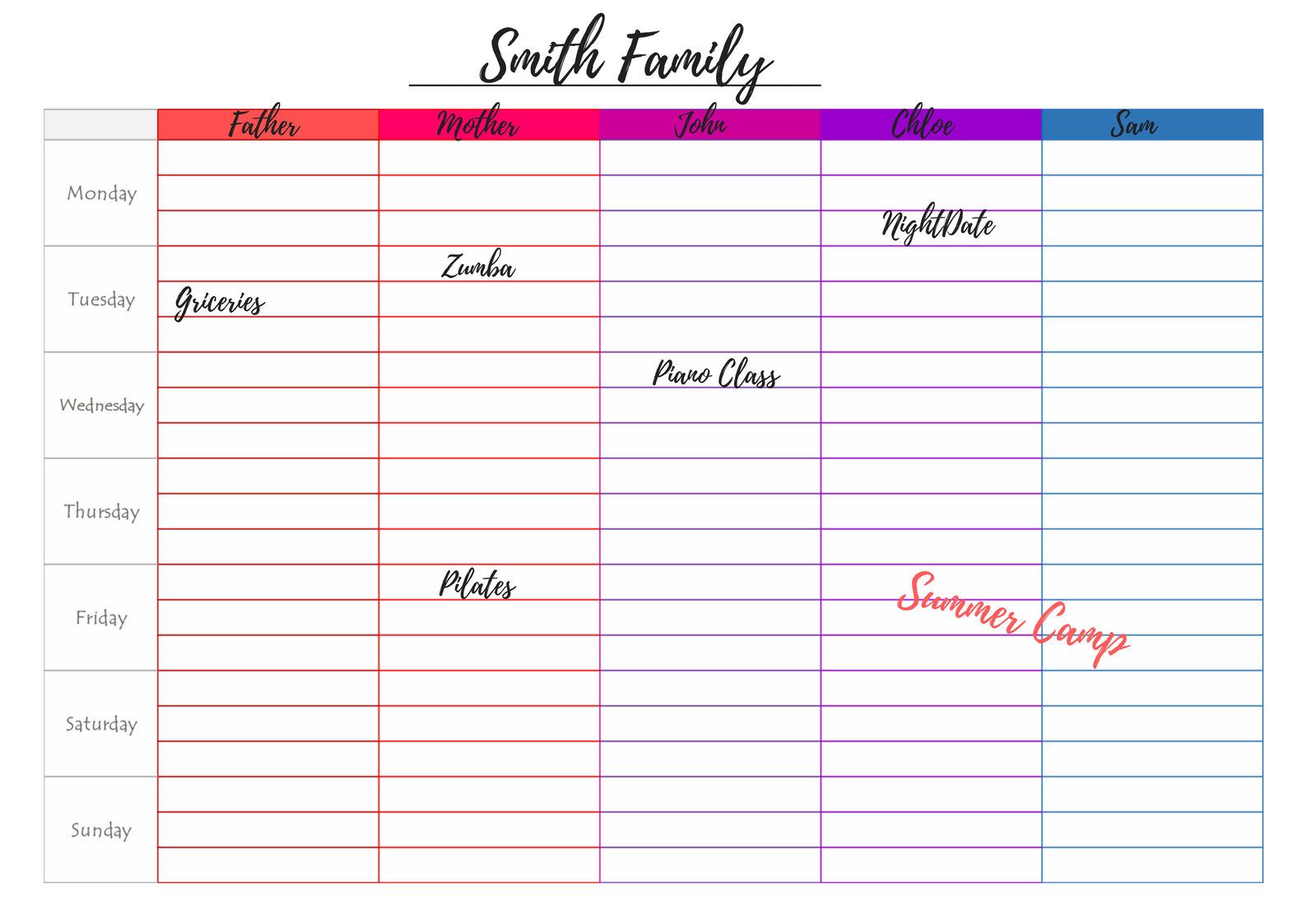 Family Planner Printable Template Business PSD, Excel, Word, PDF