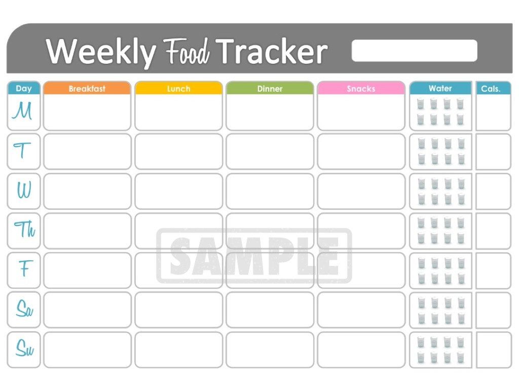 Weekly Food Tracker   Printable for Health and Fitness   INSTANT 