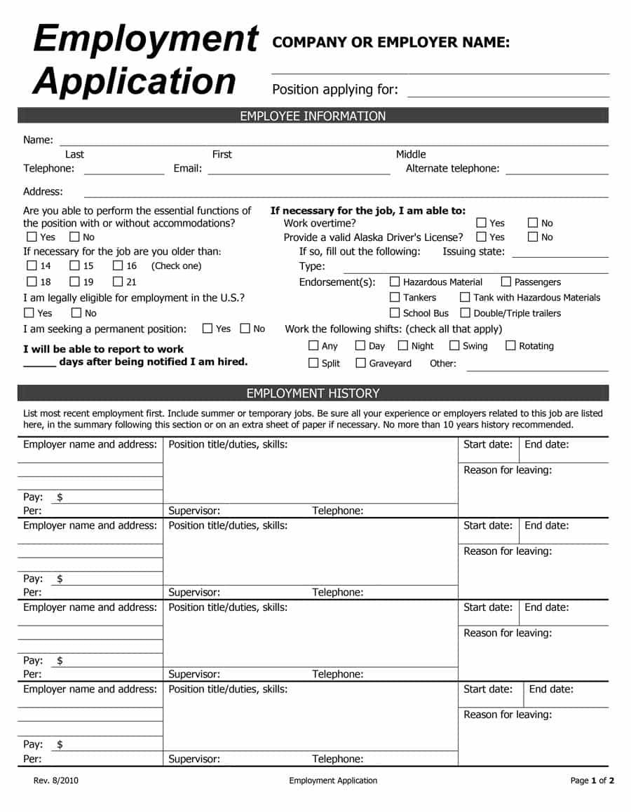 50 Free Employment / Job Application Form Templates [Printable] ᐅ 