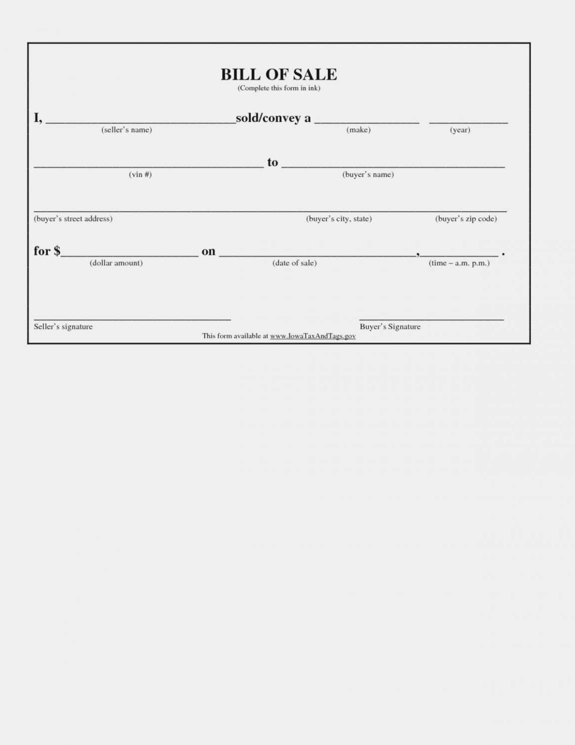 Simple Auto Bill Of Sale Form Free Printable