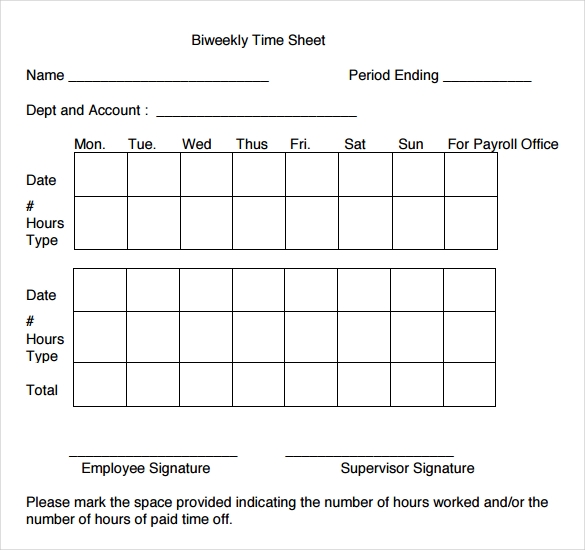 Free Printable Biweekly Time Sheets Template Business PSD Excel 