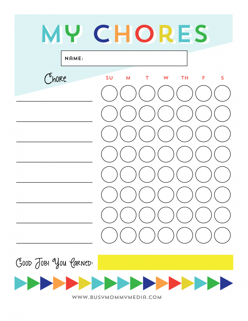 Free Printable   Chore Chart for Kids | OGT Blogger Friends 