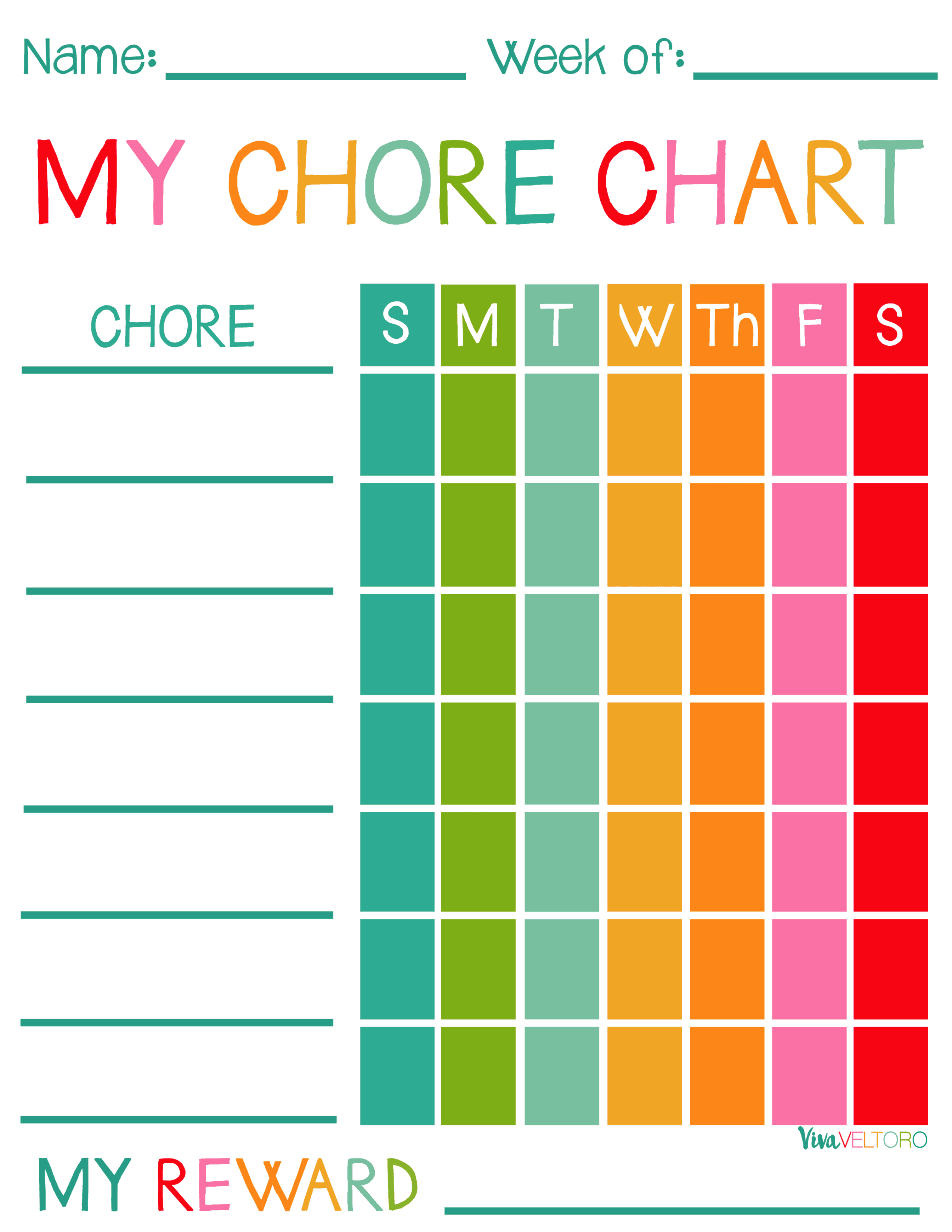 Free Printable Chore Charts for Kids!   Viva Veltoro