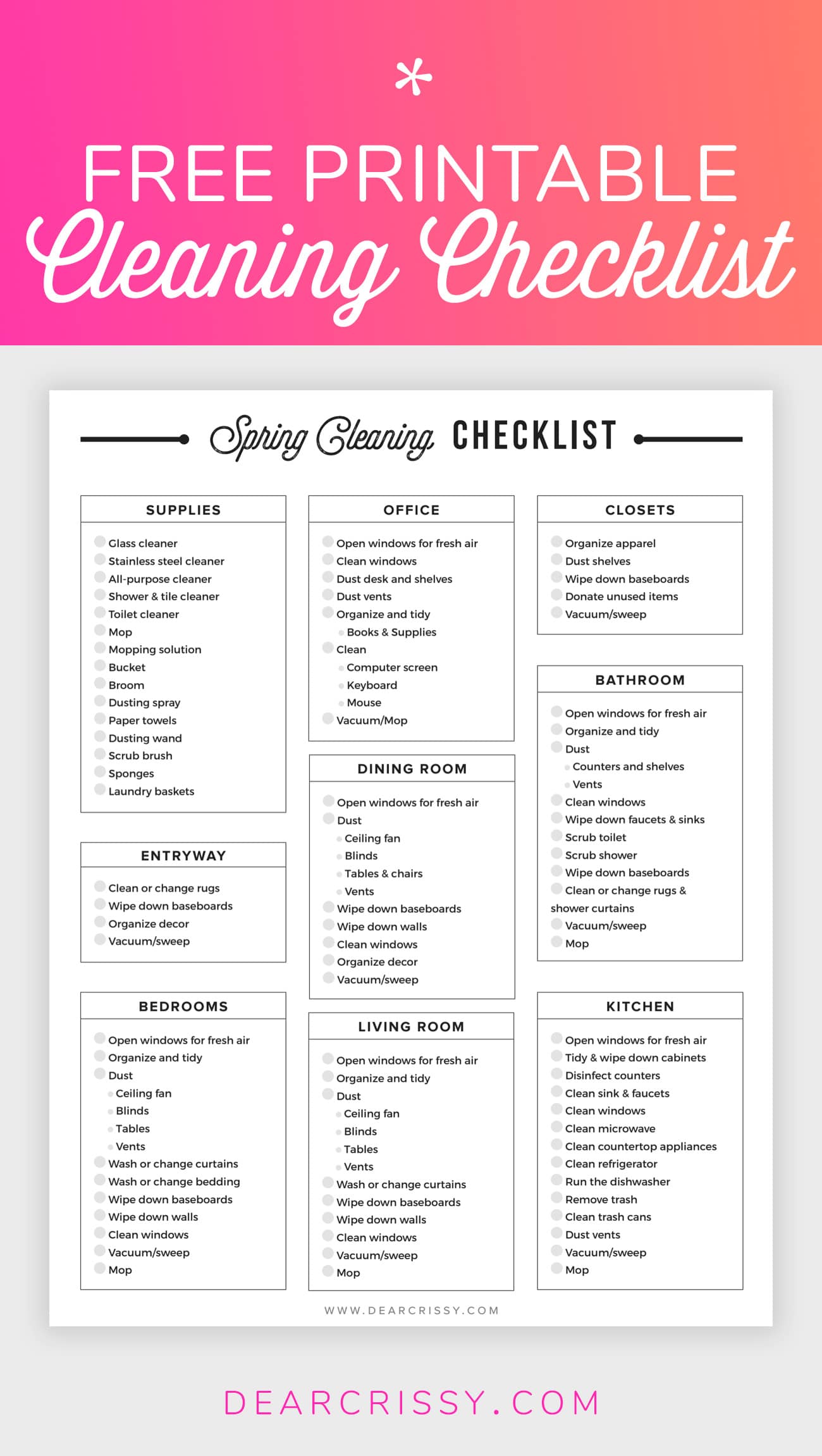 Free Printable Cleaning List Template Business PSD, Excel, Word, PDF