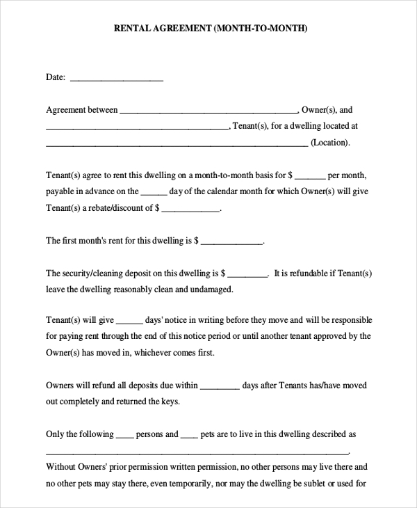 10+ Month to Month Rental Agreement   Free Sample, Example Format 