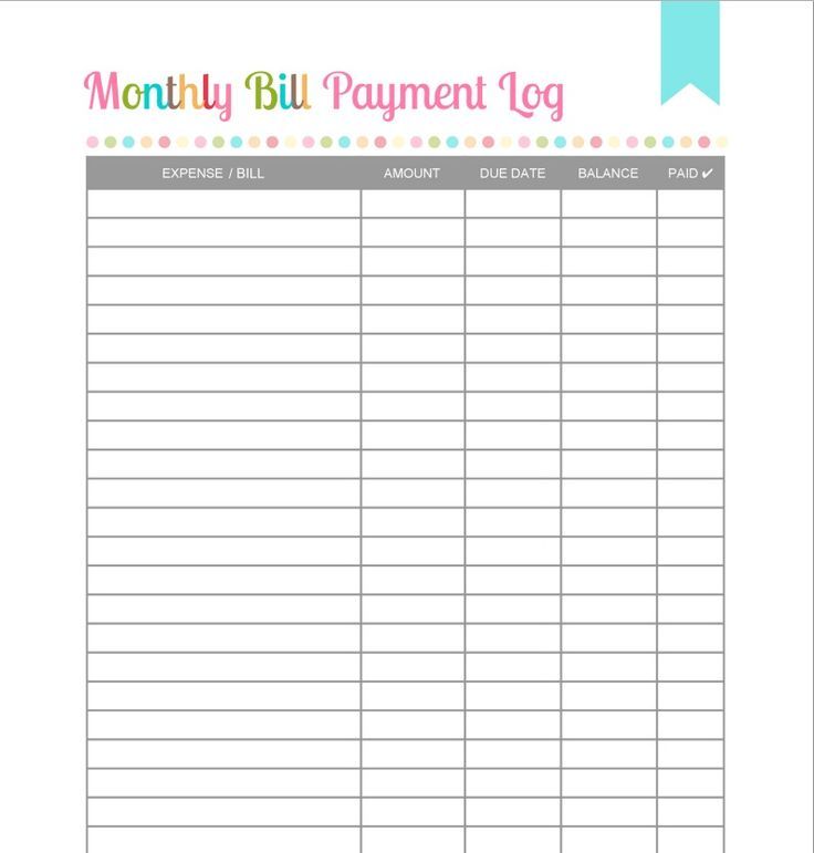 Free Printable   Monthly Bill Payment Log: | Organizing | Bill 