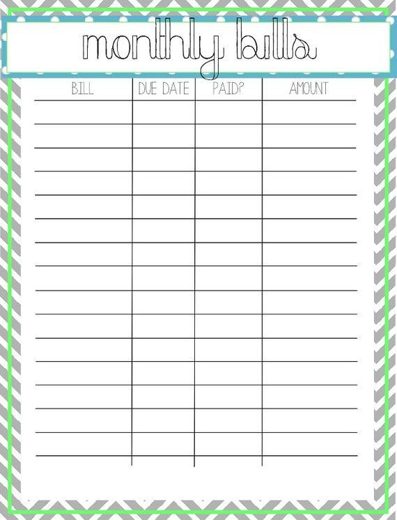 Printable Monthly Bill Log | Ideas to try | Organizing monthly 