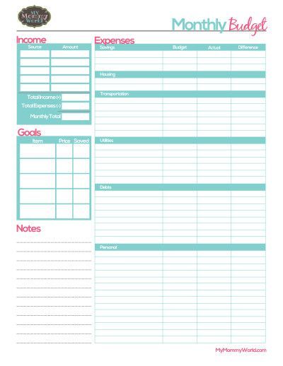 Free Printable Household Budget Form | Budgeting | Monthly budget 