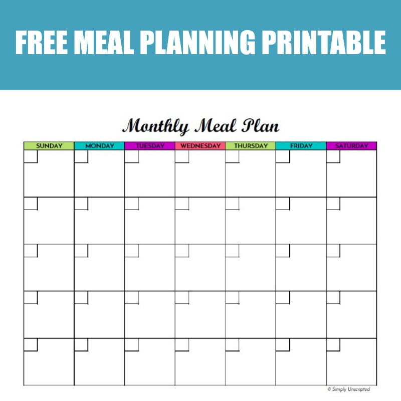 Free Monthly Meal Planner Printable: Calendar Template For Menu 