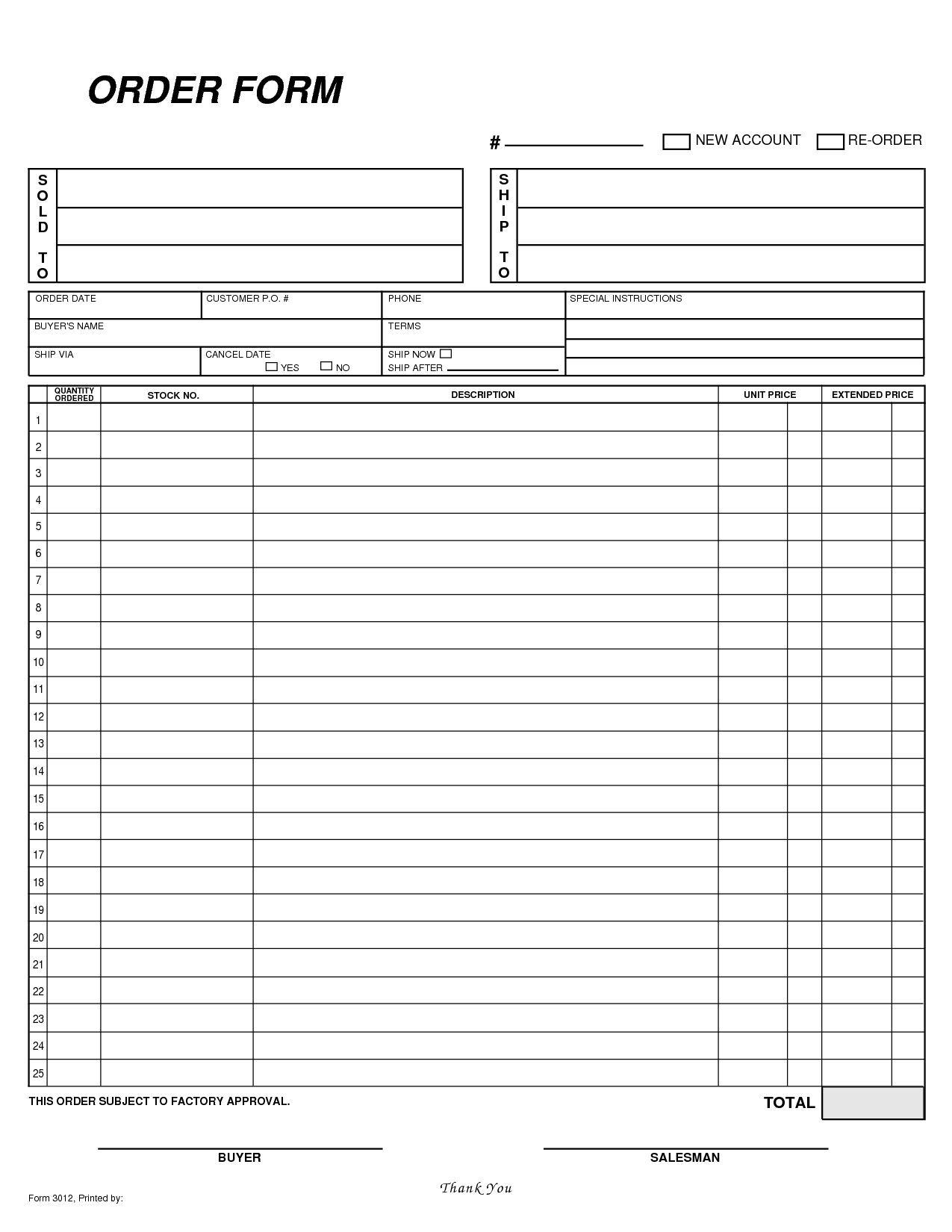Free Blank Order Form Template | Yummy | Order form template 
