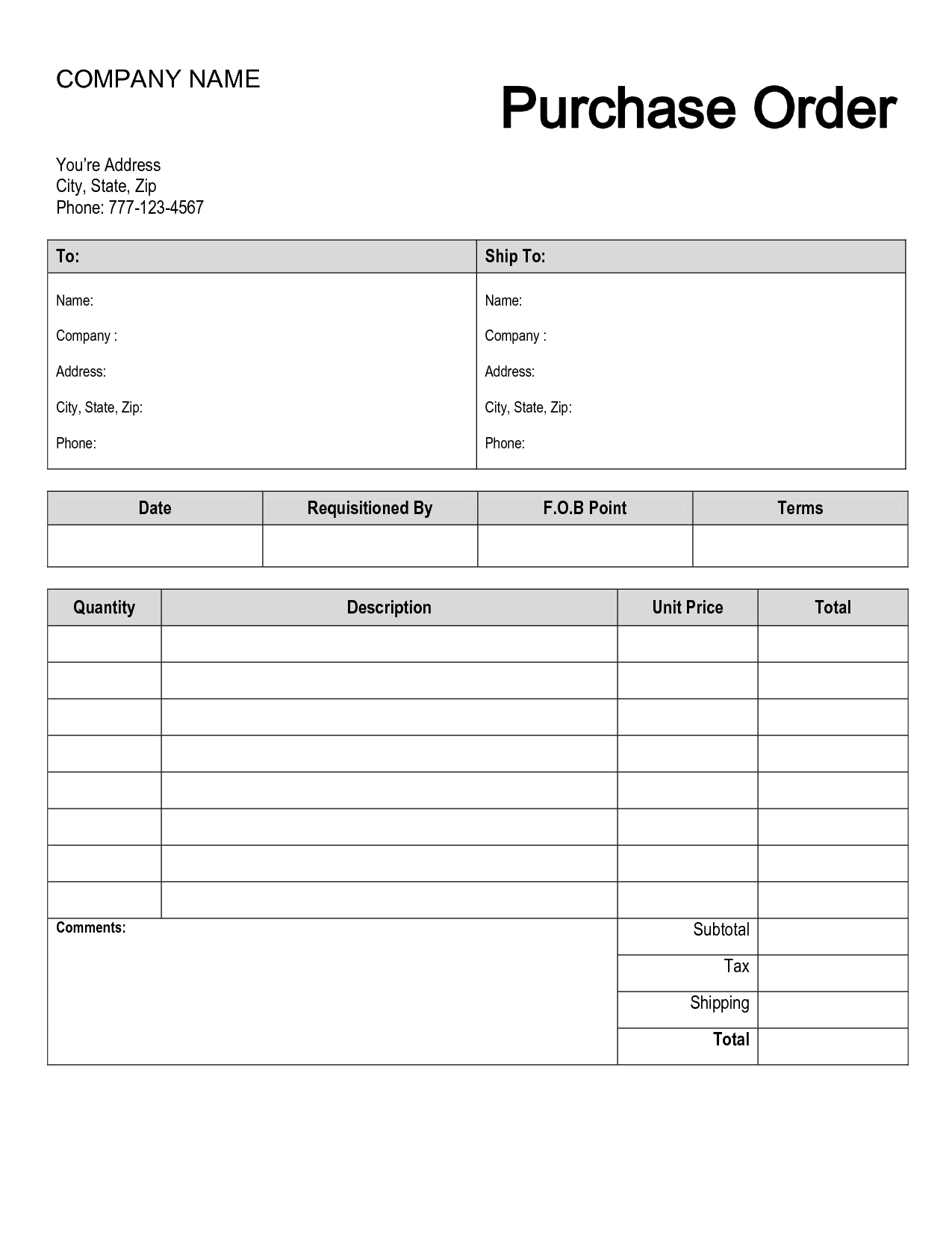 Free Printable Pdf Purchase Order Template