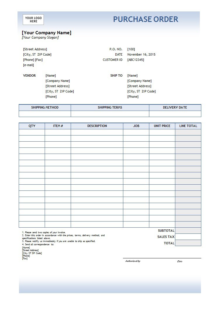 Free Printable Purchase Order Template Templateral Gambaran