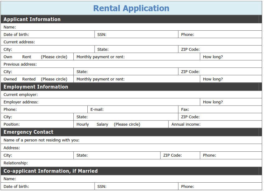 Free Printable Rental Application Template | Tags: printable pdf 