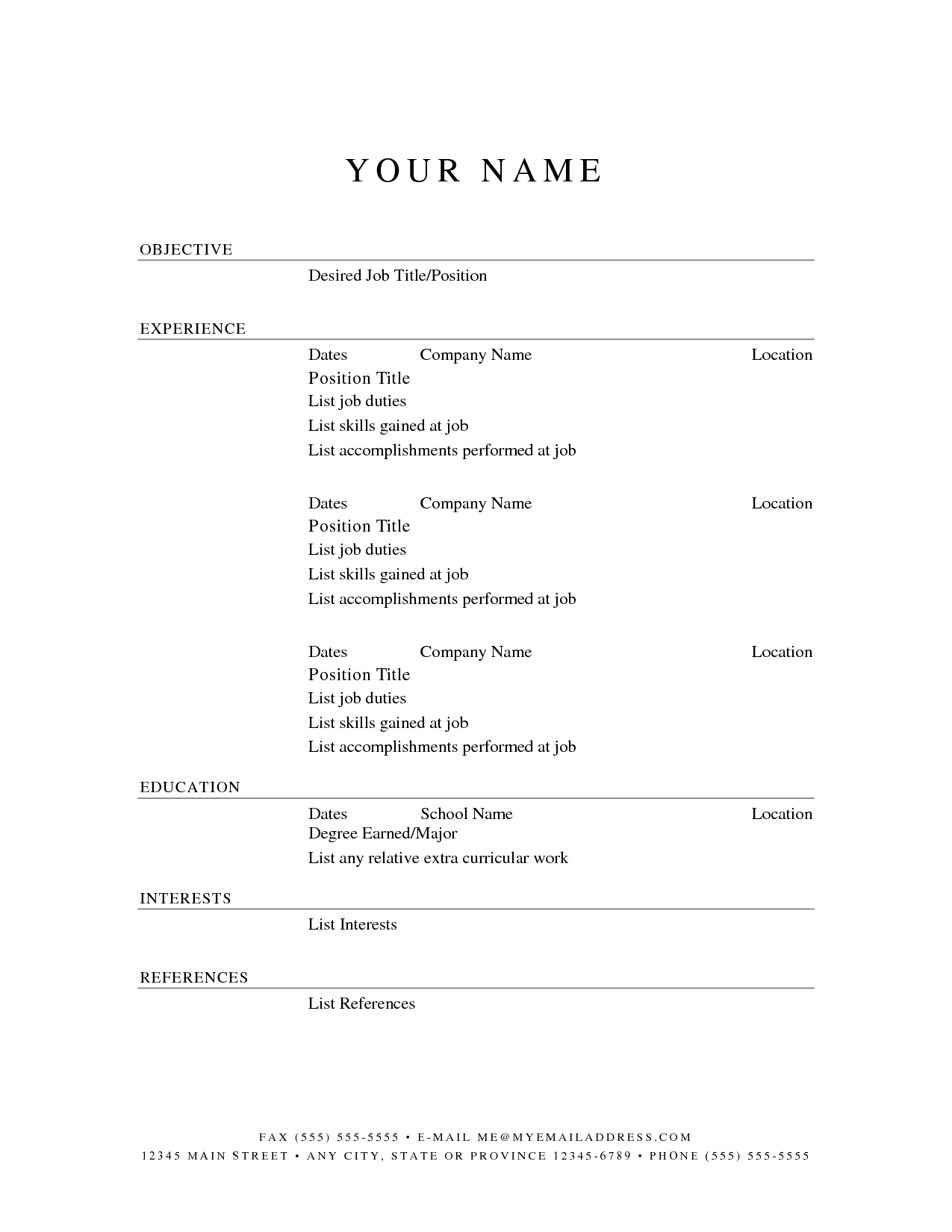 Free Printable Resumes Templates Template Business PSD Excel Word PDF