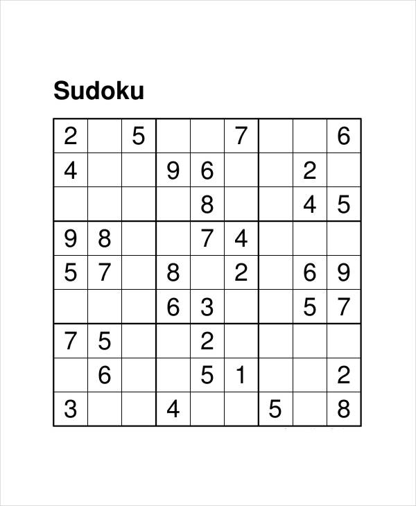 Printable Sudoku Puzzle   7+ Free PDF Documents Download | Free 