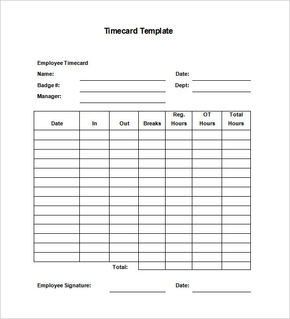 Free Blank Printable Time Card Slip For Externs