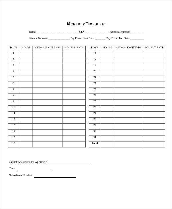 30+ Printable Timesheet Templates   Word, PDF | Free & Premium 