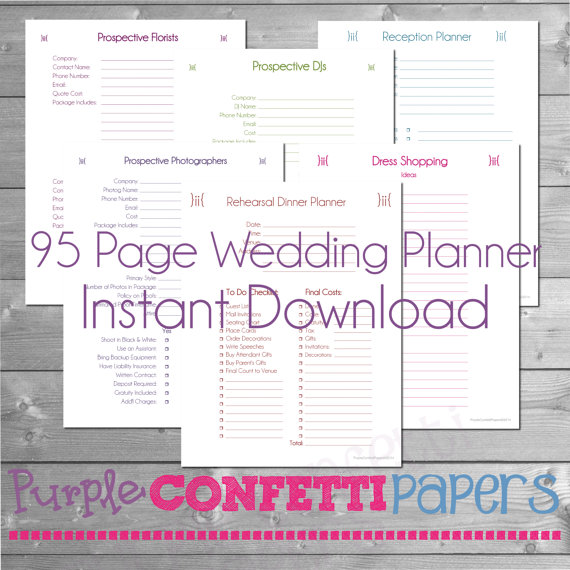 Printable Wedding Planner   95 pages Instant Download, Kit 