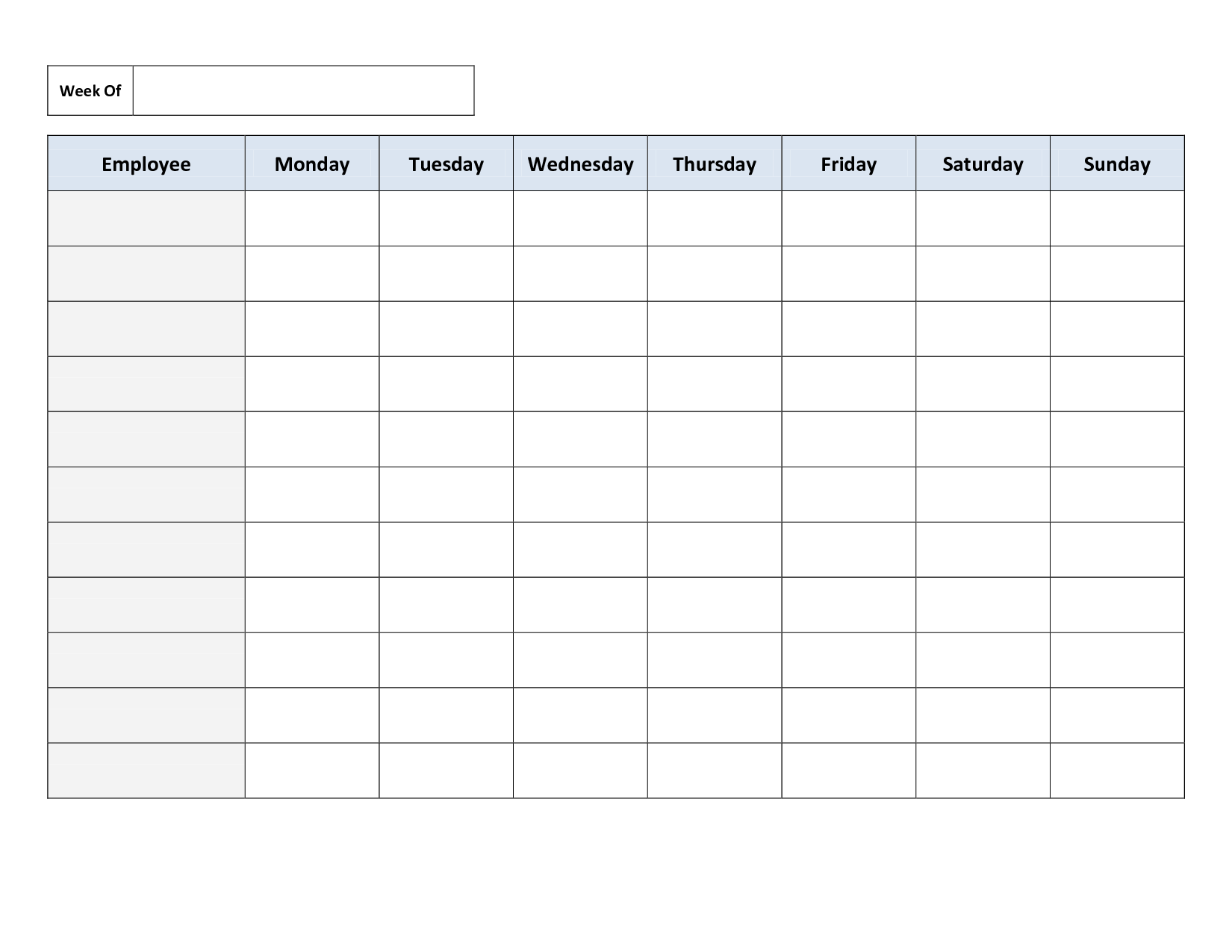 Blank Weekly Work Schedule Template | Schedule | Cleaning schedule 