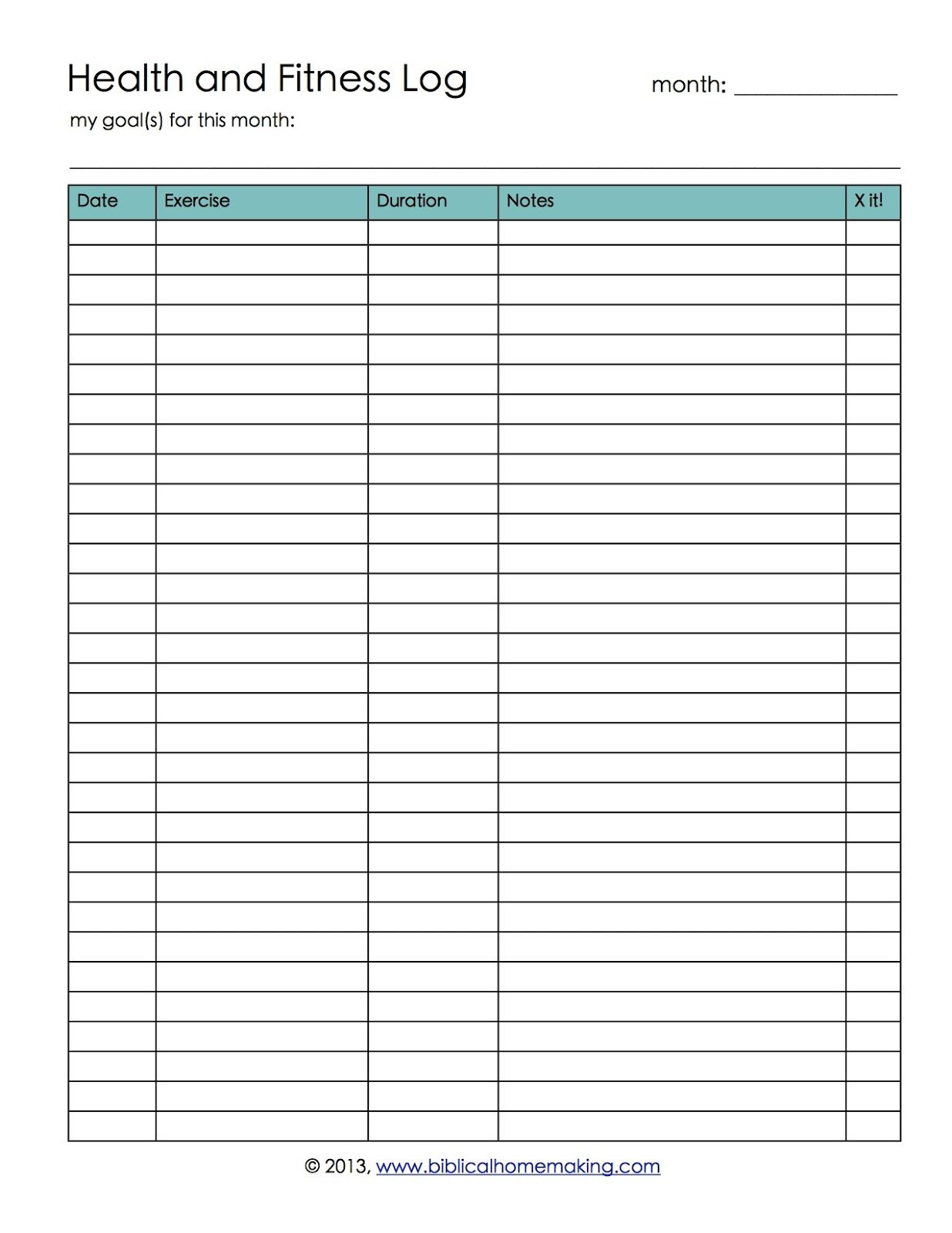 Workout Log Sheet | health and fitness log printable with free 