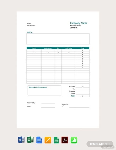 FREE Printable Work Order Form Template   PDF | Word | Excel 