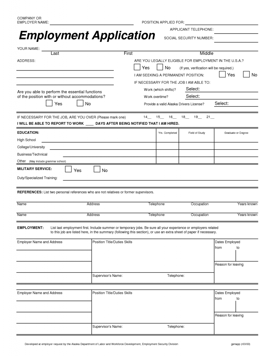 017 General Application For Employment Printable Luxury Free 