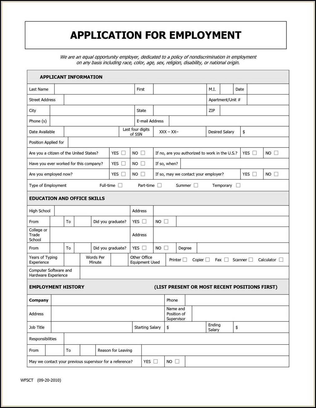 Free Printable Generic Job Application Form | Universal Network