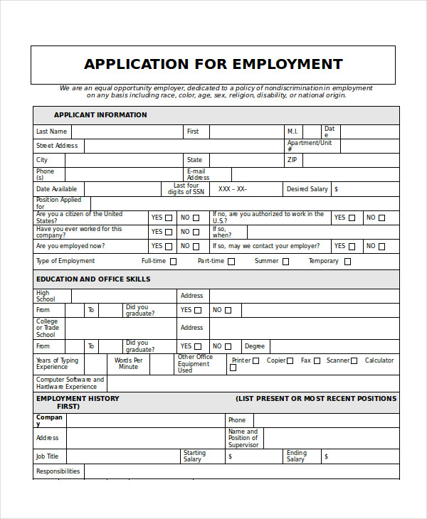 001 Free Printable Generic Job Application Template Excellent 
