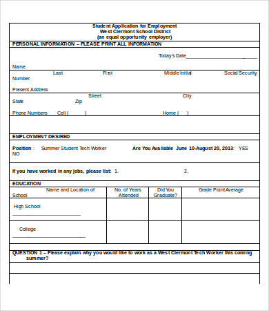 24 Printable Generic Application For Employment Forms and 