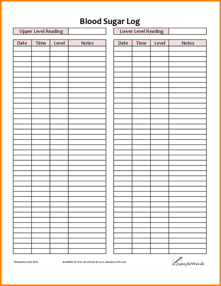 Glucose Log Sheets Printable Template Business PSD Excel Word PDF