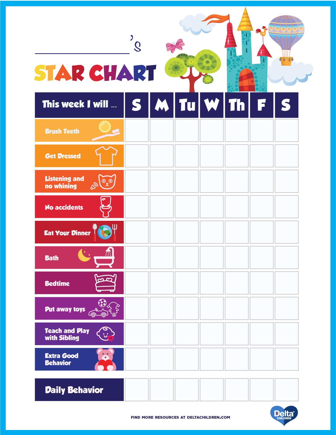 Printable Kids' Star Behavior Chart | Delta Children
