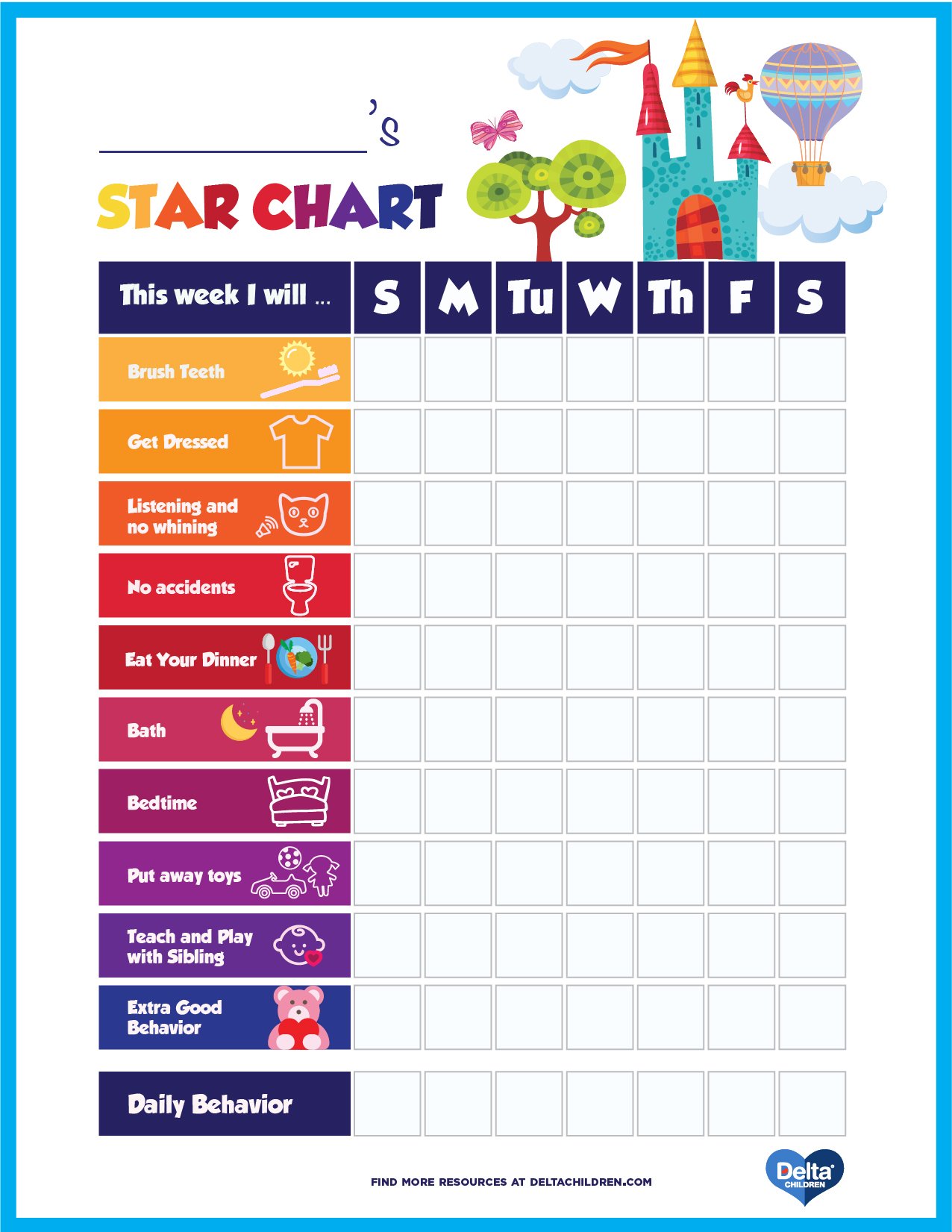 Good Behavior Chart Printable Template Business PSD Excel Word PDF