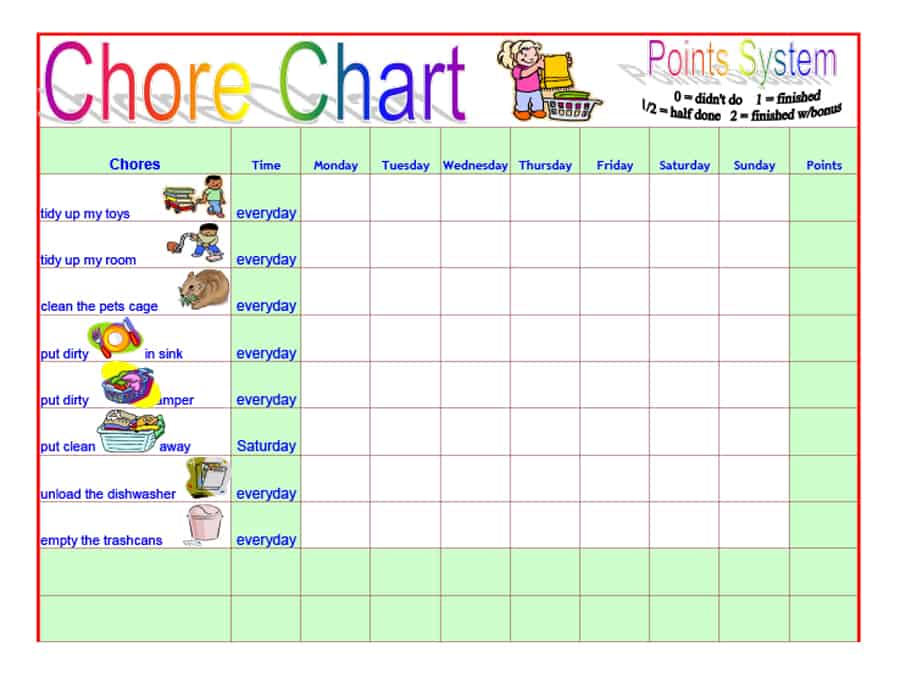 43 FREE Chore Chart Templates for Kids ᐅ Template Lab