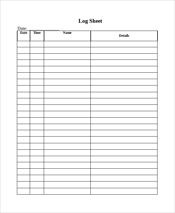 A very simple, customizable log sheet for various small business 