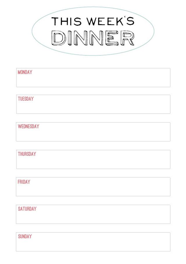 Printable Menu Template   to make the planning of next week's 