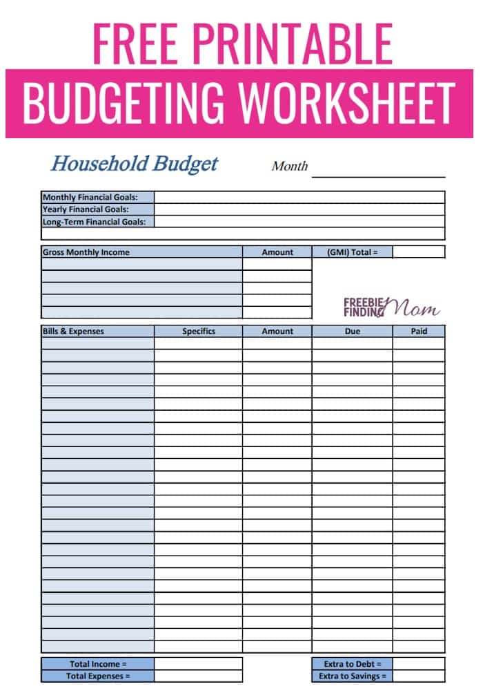 FREE Printable Budget Worksheets