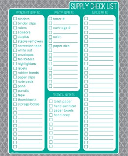 Office Supply Checklist Printable Template