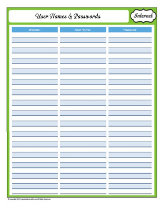 Free username and password spreadsheet template